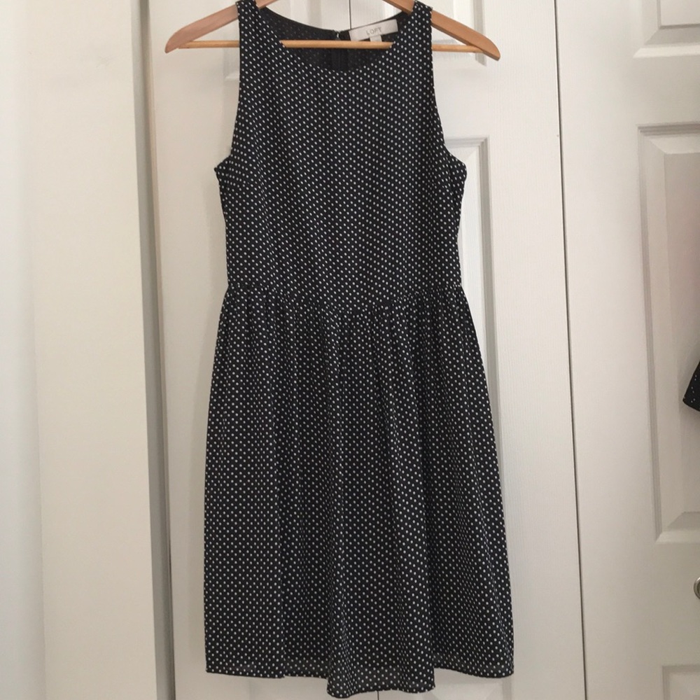 NWOT LOFT Black and White Dots Sleeveless Dress